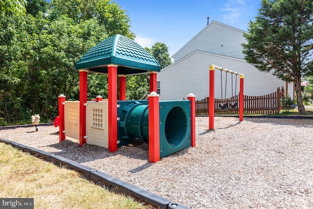 view of play area with fence