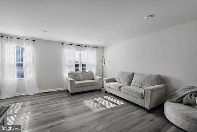 living room featuring baseboards and wood finished floors