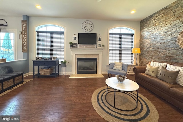 living room featuring a wealth of natural light and wood finished floors