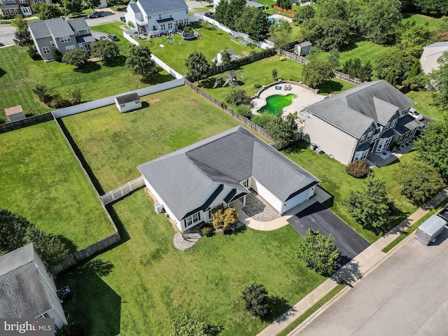 aerial view with a residential view