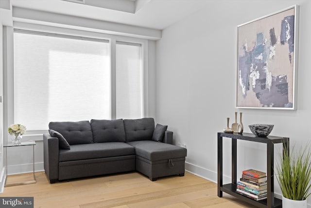 living room with wood finished floors and baseboards