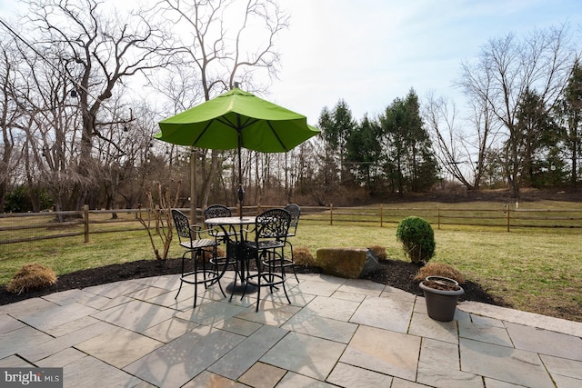 view of patio featuring outdoor dining space and fence private yard