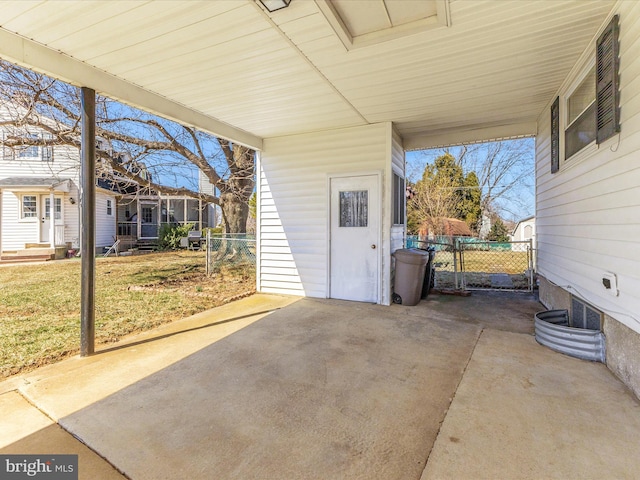 view of patio / terrace featuring entry steps and fence