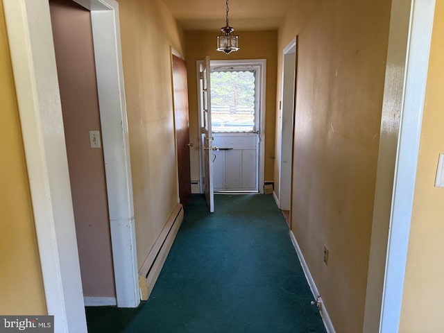 1002 N New St, West Chester, PA 19380 - hall with carpet floors, a baseboard heating unit, baseboards, and a baseboard radiator