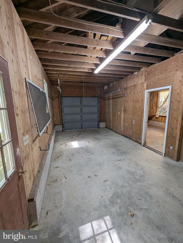 garage with wooden walls