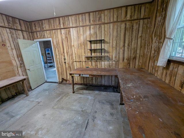 below grade area with wood walls