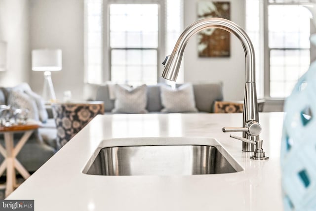 room details featuring light countertops and a sink