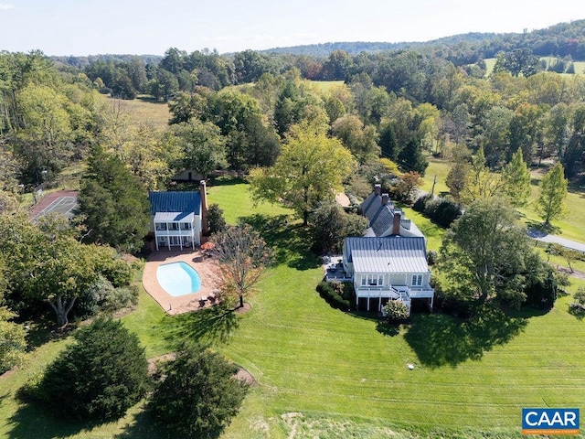 drone / aerial view with a forest view