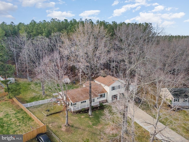 aerial view featuring a forest view