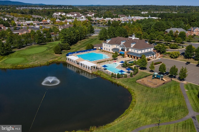 aerial view with a water view