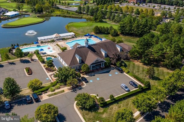 aerial view with a water view