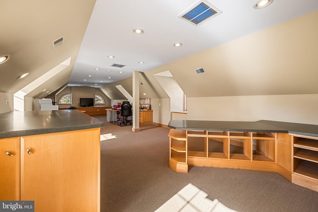 additional living space featuring vaulted ceiling and visible vents