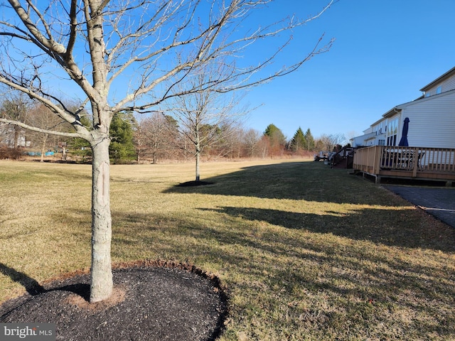 view of yard with a wooden deck