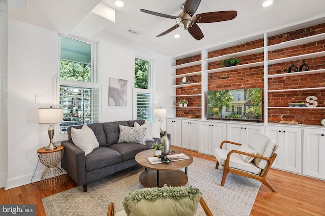 106 15th St SE, Washington, DC 20003 - living room with light wood-style floors, a ceiling fan, and recessed lighting