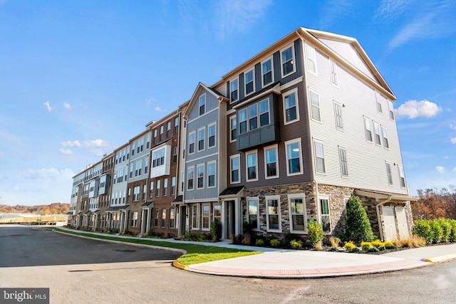 view of building exterior with a residential view