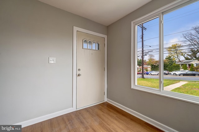 entrance foyer featuring wood finished floors and baseboards