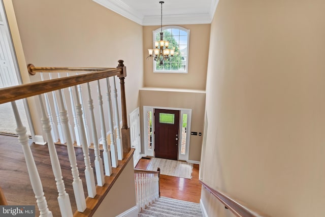 10 Silver Maple Dr, Boiling Springs, PA 17007 - entrance foyer with ornamental molding, wood finished floors, a chandelier, and baseboards