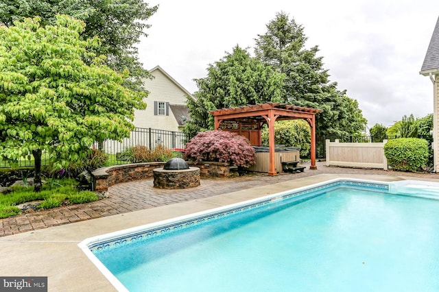 10 Silver Maple Dr, Boiling Springs, PA 17007 - view of pool featuring a hot tub, a fire pit, a patio, and a gazebo