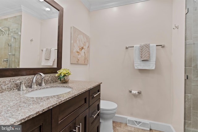 10 Silver Maple Dr, Boiling Springs, PA 17007 - full bathroom with vanity, toilet, a shower stall, crown molding, and baseboards