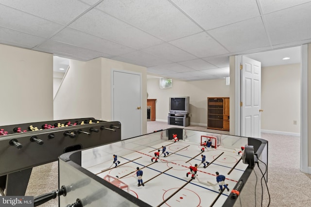 10 Silver Maple Dr, Boiling Springs, PA 17007 - rec room featuring baseboards, a drop ceiling, and carpet