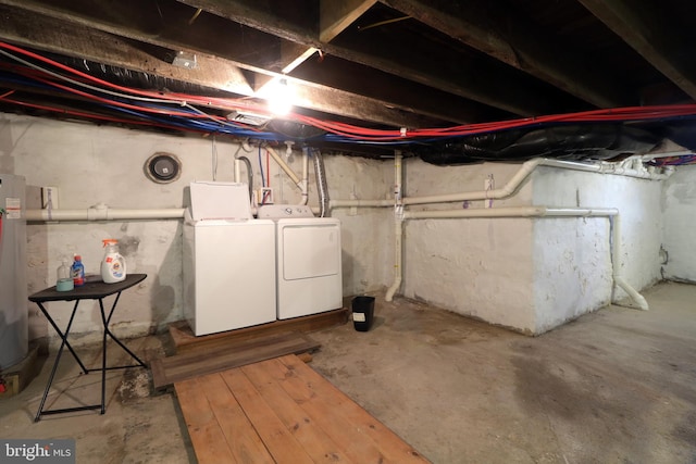 unfinished below grade area with washer and dryer and water heater