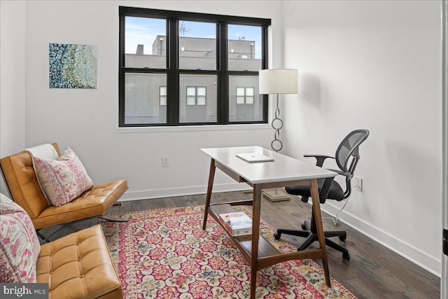 office with wood finished floors, baseboards, and a healthy amount of sunlight