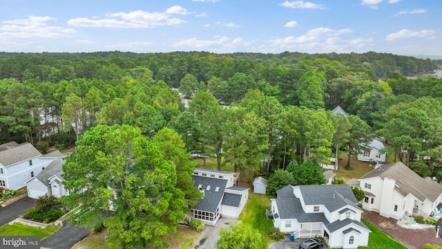 bird's eye view with a residential view and a wooded view