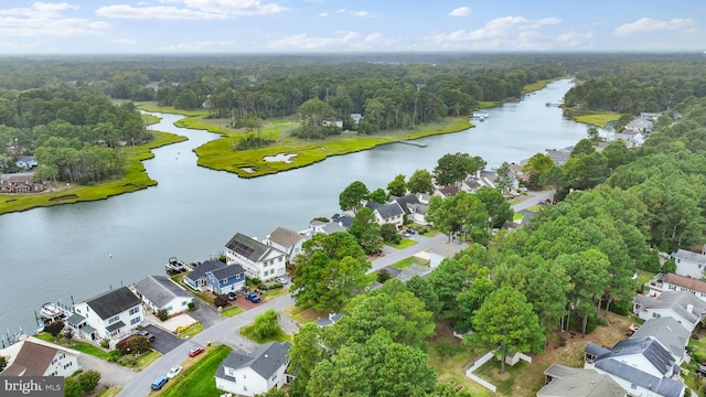 bird's eye view featuring a residential view and a water view