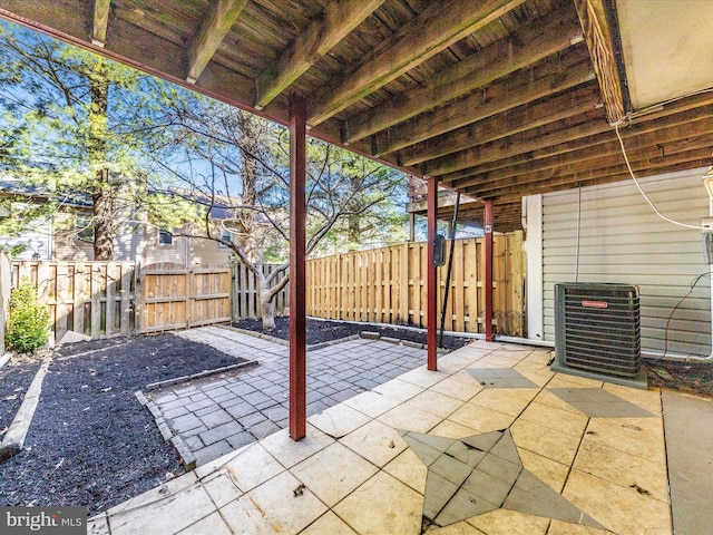 view of patio / terrace featuring cooling unit and a fenced backyard