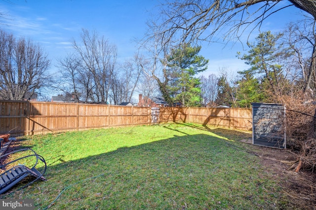 view of yard with a fenced backyard