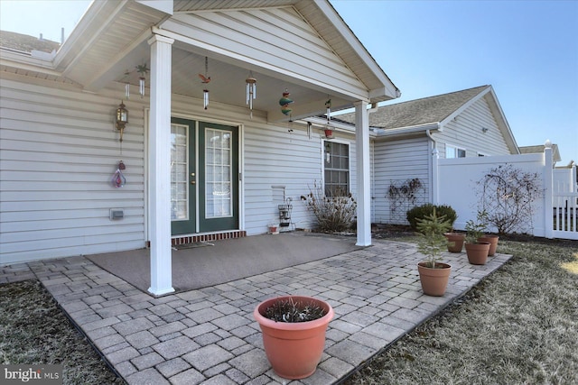 view of patio featuring fence