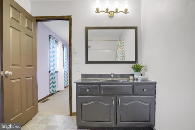 bathroom with visible vents, vanity, and baseboards