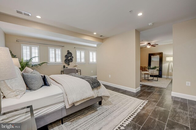 bedroom with recessed lighting, baseboards, and visible vents