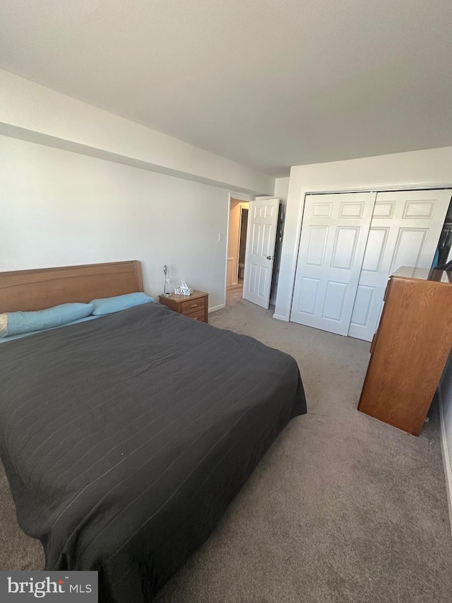 carpeted bedroom with a closet