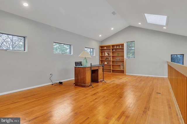 99 N Lakeshore, Manahawkin, NJ 08050 - office area featuring light wood-type flooring, lofted ceiling with skylight, visible vents, recessed lighting, and baseboards