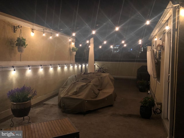 view of patio at night