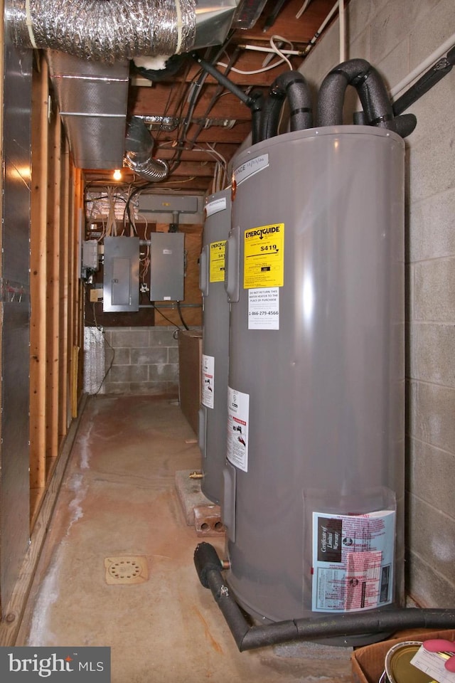 utilities with water heater and electric panel