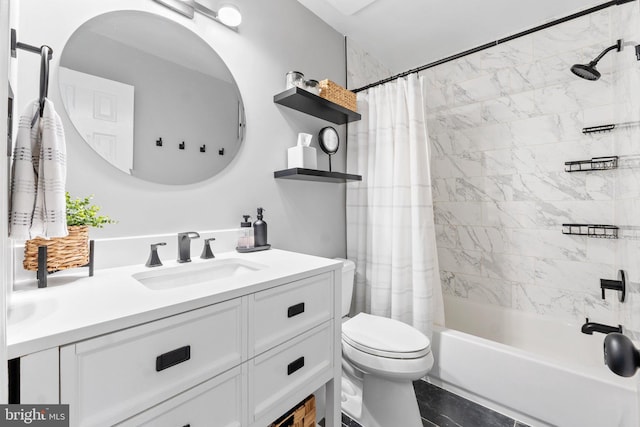 full bathroom with vanity, toilet, and shower / bath combo