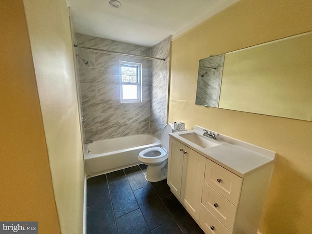 bathroom featuring shower / washtub combination, toilet, and vanity