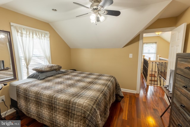 1858 47th St, Pennsauken, NJ 08110 - bedroom with wood-type flooring, a ceiling fan, baseboards, and vaulted ceiling