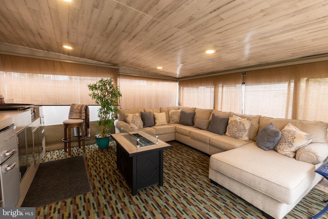 1858 47th St, Pennsauken, NJ 08110 - carpeted living area featuring recessed lighting and wooden ceiling
