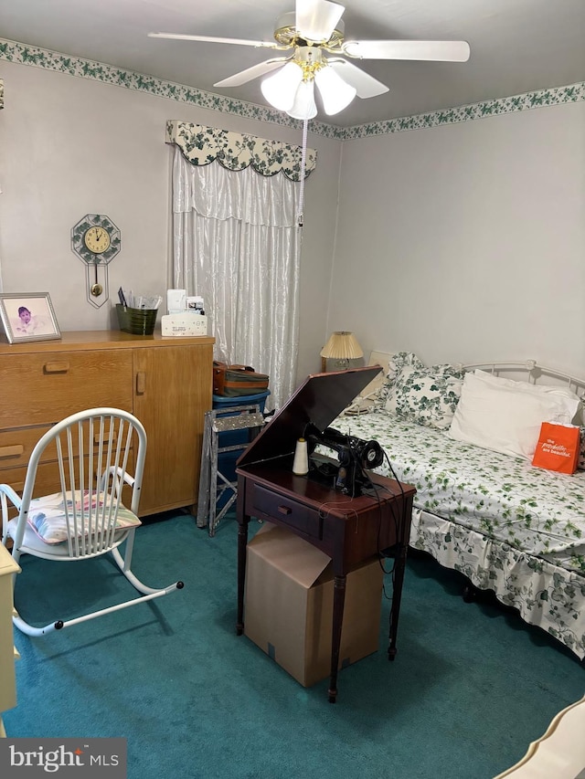 carpeted bedroom with a ceiling fan