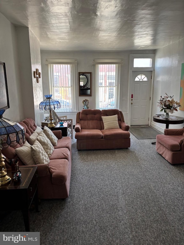 living room featuring carpet flooring