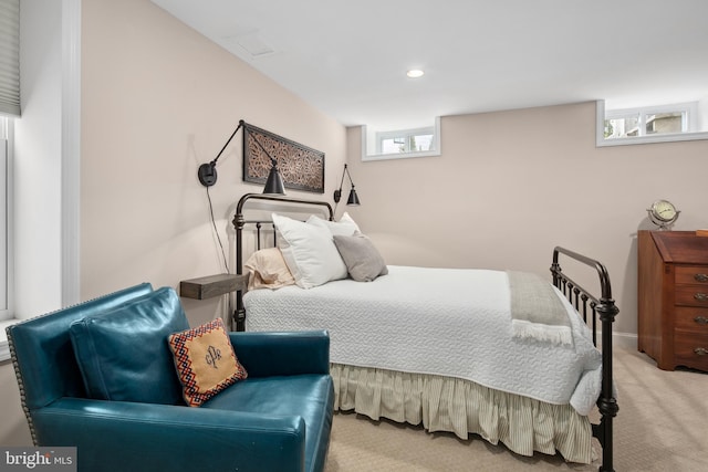 bedroom with carpet flooring and recessed lighting