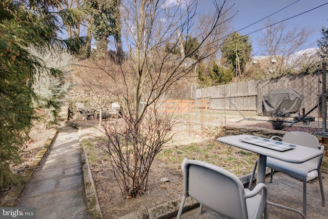 view of yard featuring a patio and fence