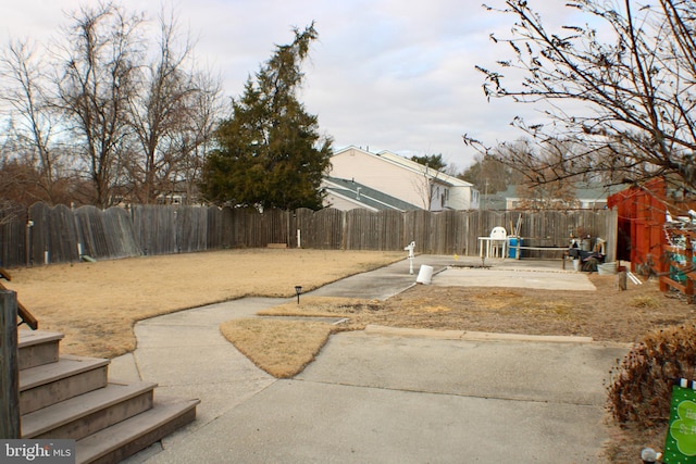 view of yard featuring a fenced backyard and a patio