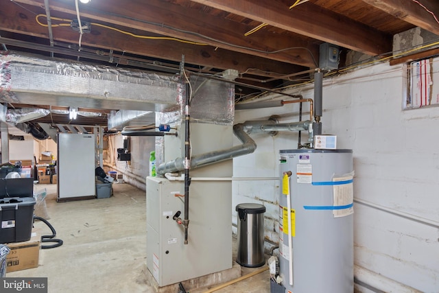 utility room with water heater