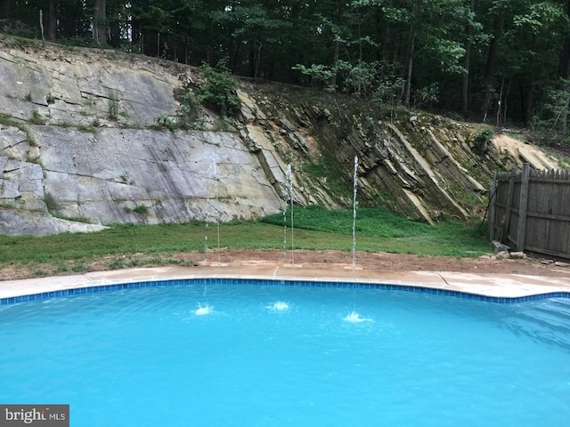 view of pool with a fenced in pool and fence