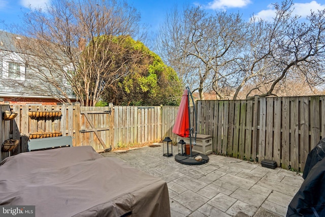 view of patio / terrace featuring a gate and a fenced backyard