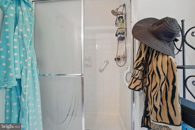bathroom with a stall shower